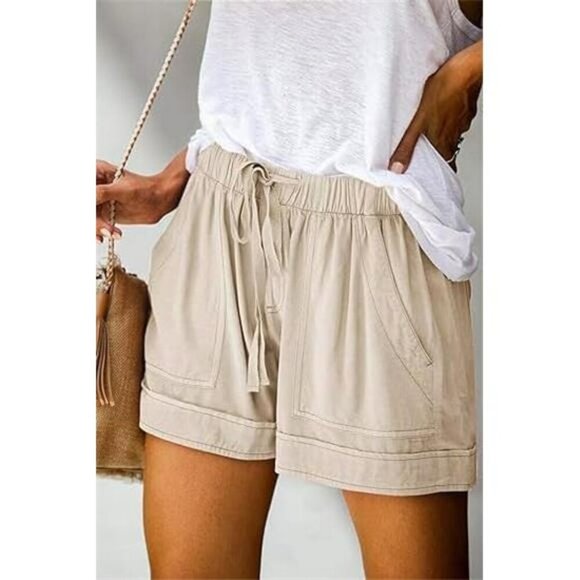 Womens Summer Drawstring Shorts Comfy Elastic Waist Lightweight Cotton - Picture 3 of 6
